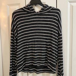 AEO Black and White Striped Hoodie Size L
